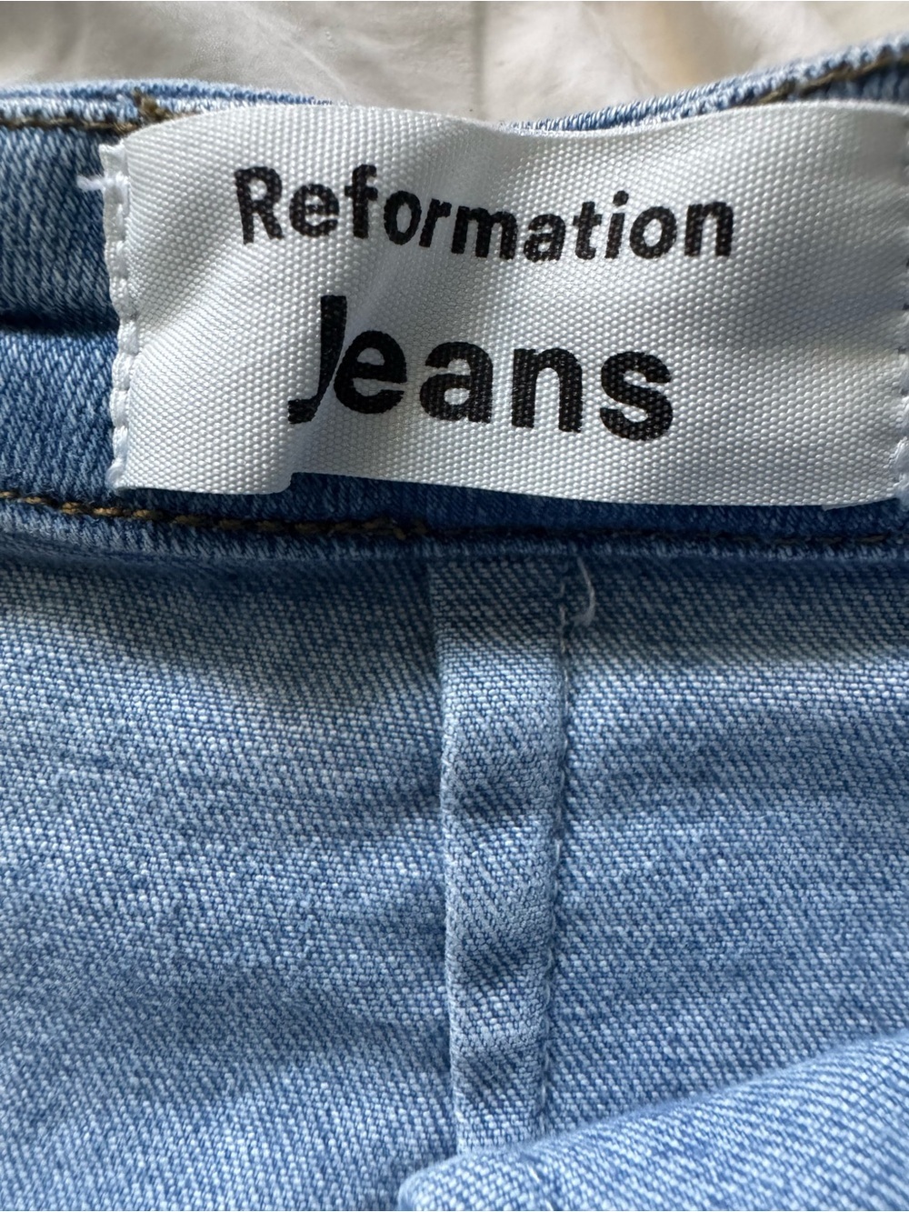 Reformation Evie Barbados Denim Raw Hem Mini Skirt size 27 - Picture 9 of 10